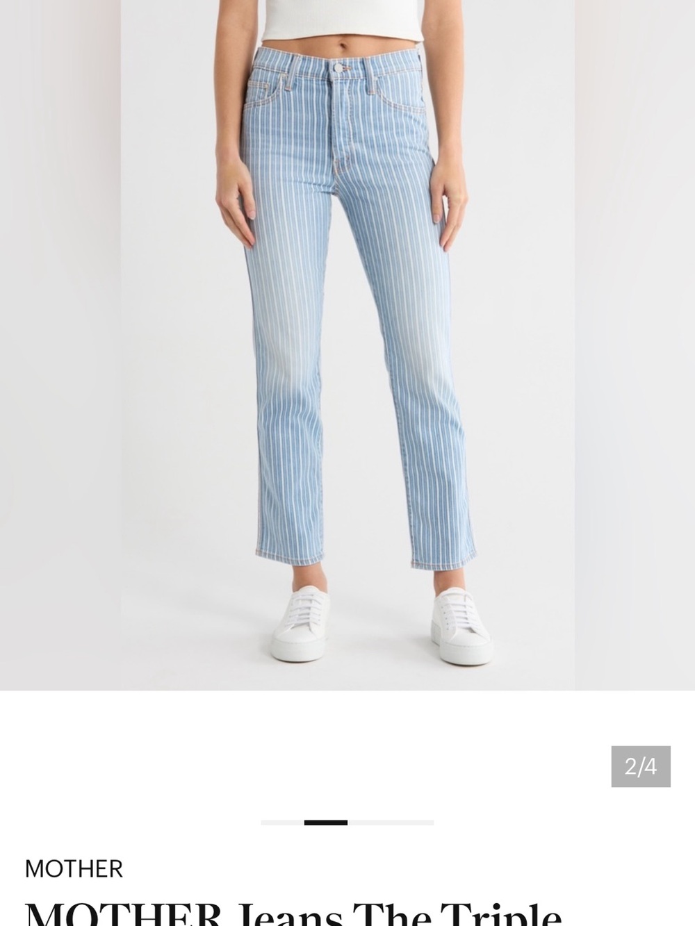 MOTHER Blue & White Striped High-Rise Jeans - Picture 2 of 5